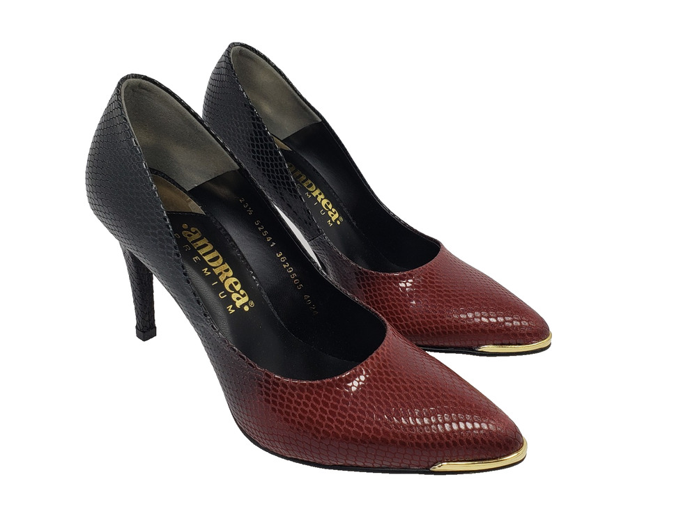 Andrea Premium Womens Size 6.5 Black Red Snake Skin Formal 3.5" Heel Pumps Shoes